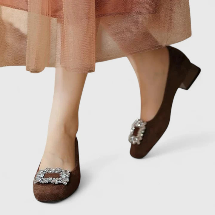 Honorine | Women's Rhinestone Square-Toe Block-Heel Buckle Pumps