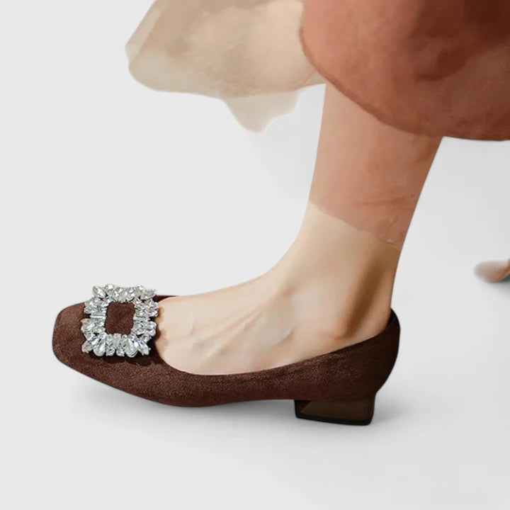 Honorine | Women's Rhinestone Square-Toe Block-Heel Buckle Pumps