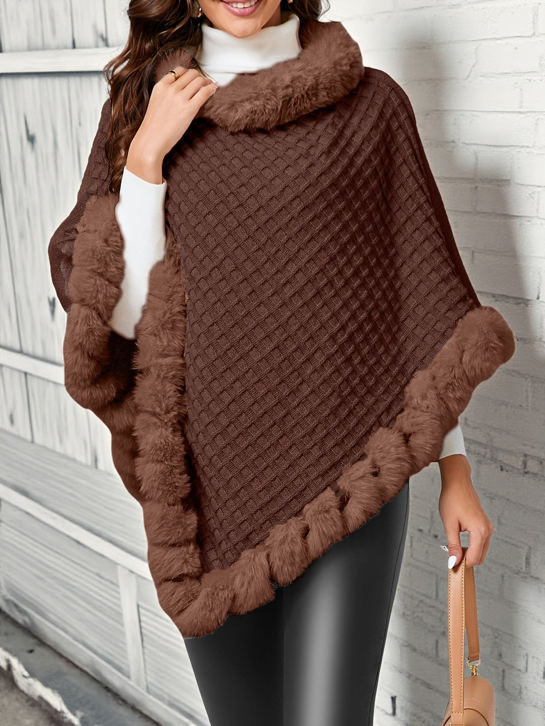 Rosamond | Women's Contrast-Trim Wrap Knit Quilted Cape Coat
