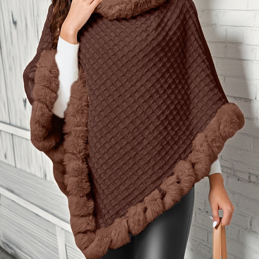 Rosamond | Women's Contrast-Trim Wrap Knit Quilted Cape Coat