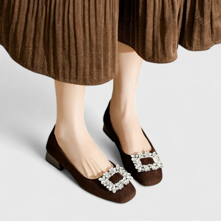 Haidee | Women's Embellished Square-Toe Block-Heel Buckle Pumps