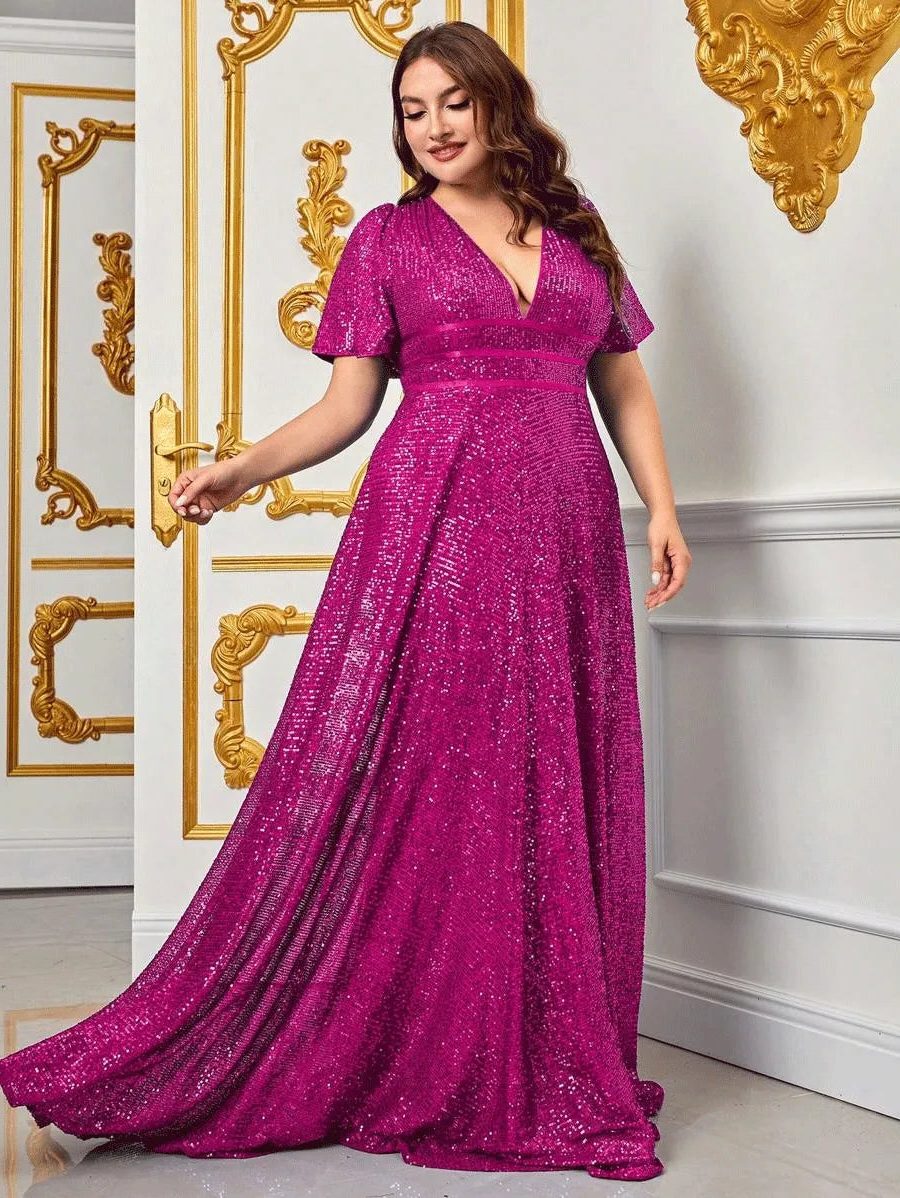 Maude | Women's Sequin V-Neck Short-Sleeve Maxi Dress