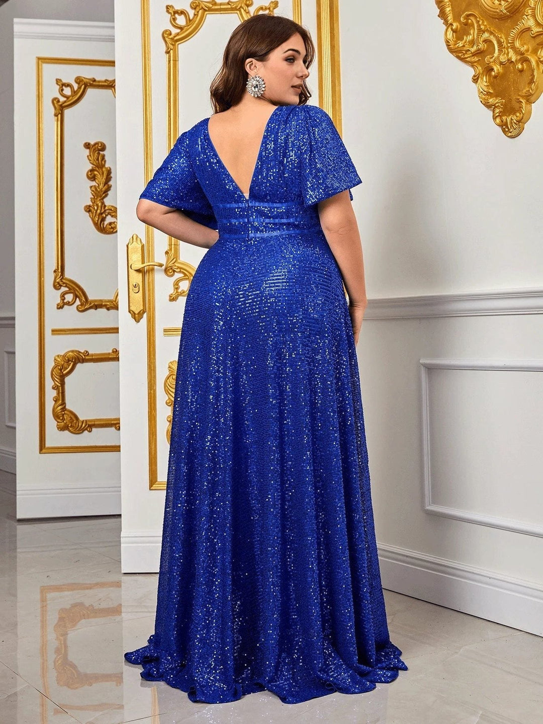 Maude | Women's Sequin V-Neck Short-Sleeve Maxi Dress