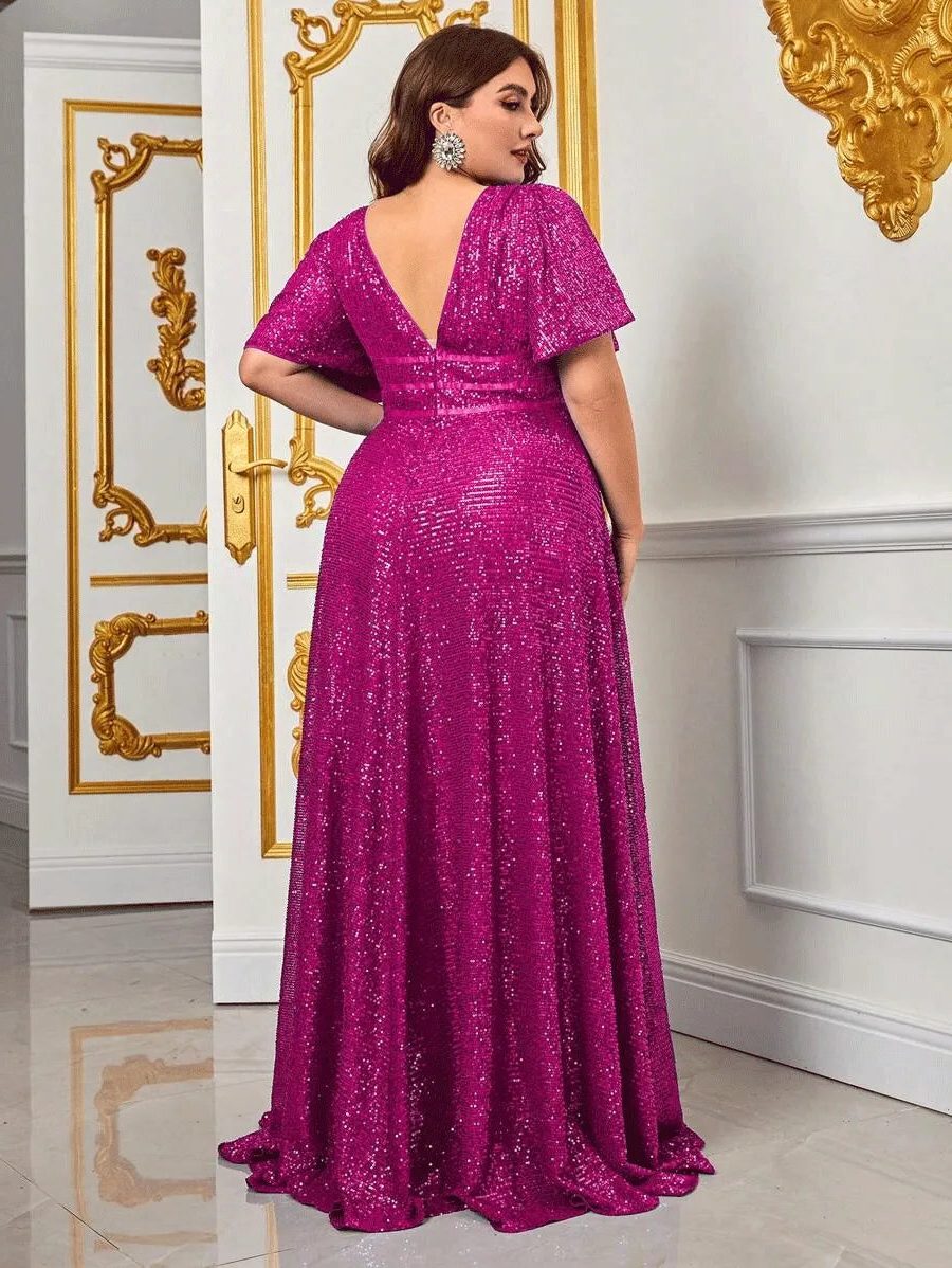 Maude | Women's Sequin V-Neck Short-Sleeve Maxi Dress