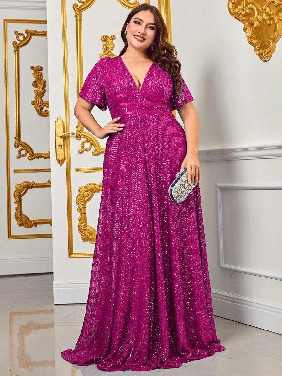 Maude | Women's Sequin V-Neck Short-Sleeve Maxi Dress