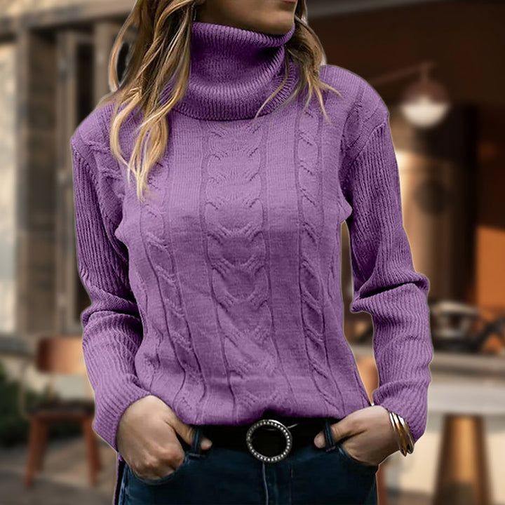 Maybelle | Women's Cable-Knit Turtleneck Long-Sleeve Fitted Sweatshirt