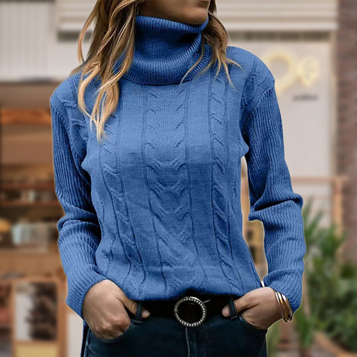 Maybelle | Women's Cable-Knit Turtleneck Long-Sleeve Fitted Sweatshirt