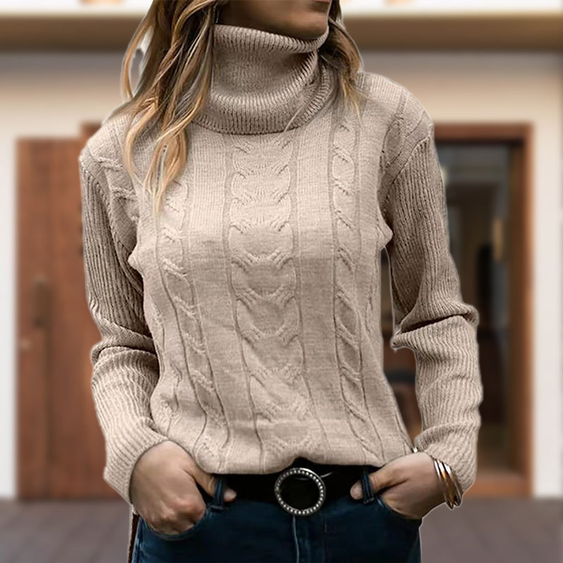 Maybelle | Women's Cable-Knit Turtleneck Long-Sleeve Fitted Sweatshirt