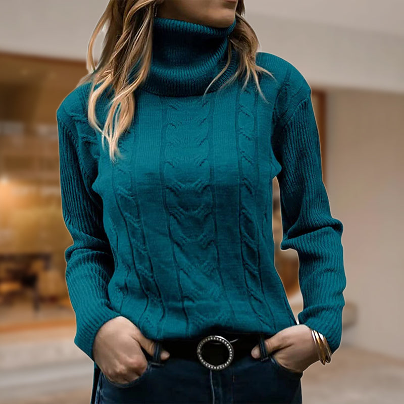 Maybelle | Women's Cable-Knit Turtleneck Long-Sleeve Fitted Sweatshirt