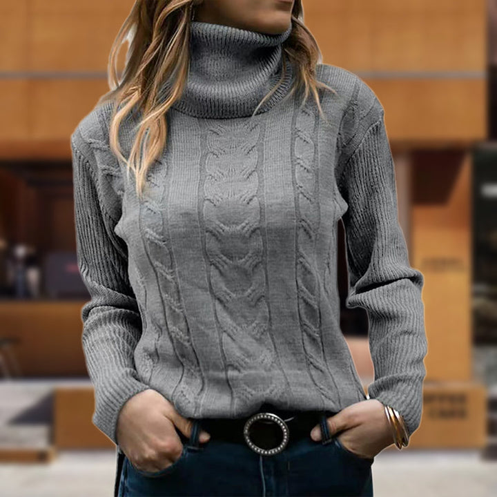 Maybelle | Women's Cable-Knit Turtleneck Long-Sleeve Fitted Sweatshirt