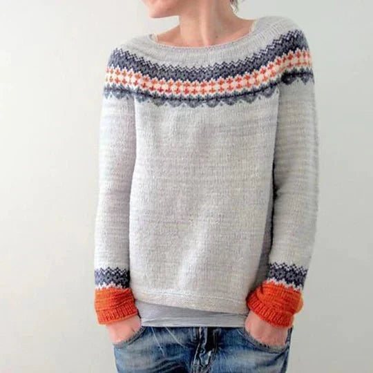 Parthenia | Women's Fair-Isle Crew-Neck Long-Sleeve Oversized Sweatshirt