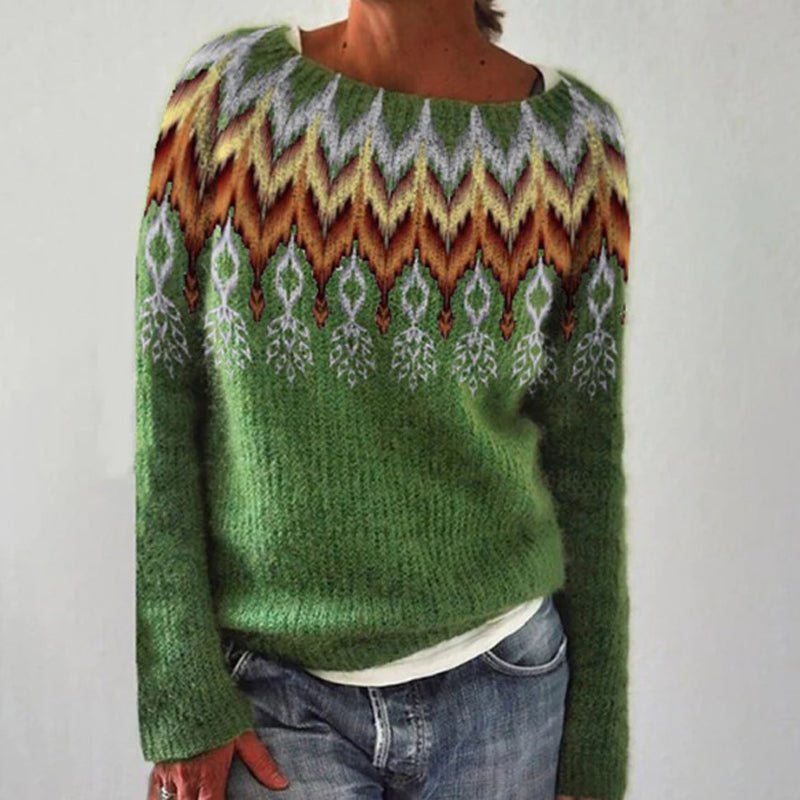Parthenia | Women's Fair-Isle Crew-Neck Long-Sleeve Oversized Sweatshirt