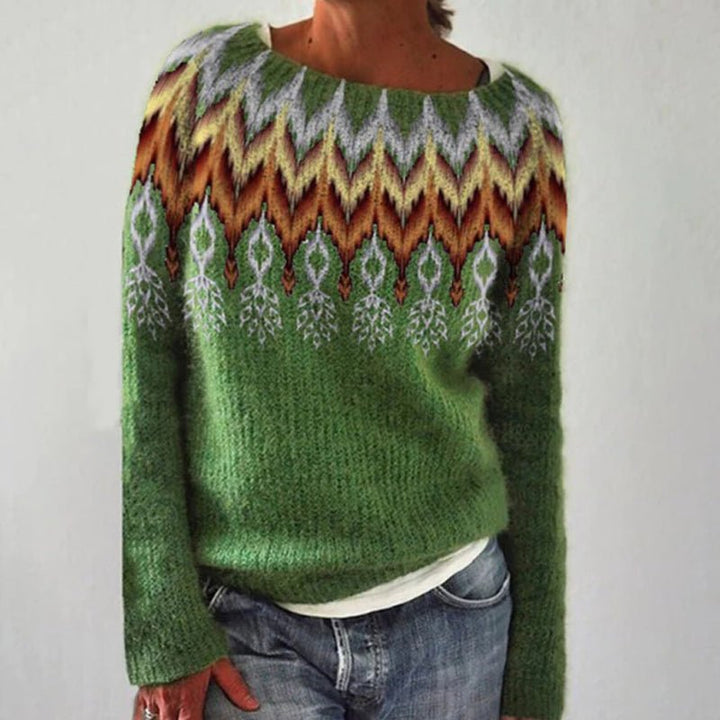 Parthenia | Women's Fair-Isle Crew-Neck Long-Sleeve Oversized Sweatshirt