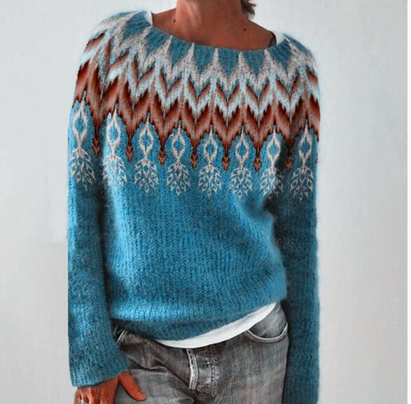 Parthenia | Women's Fair-Isle Crew-Neck Long-Sleeve Oversized Sweatshirt