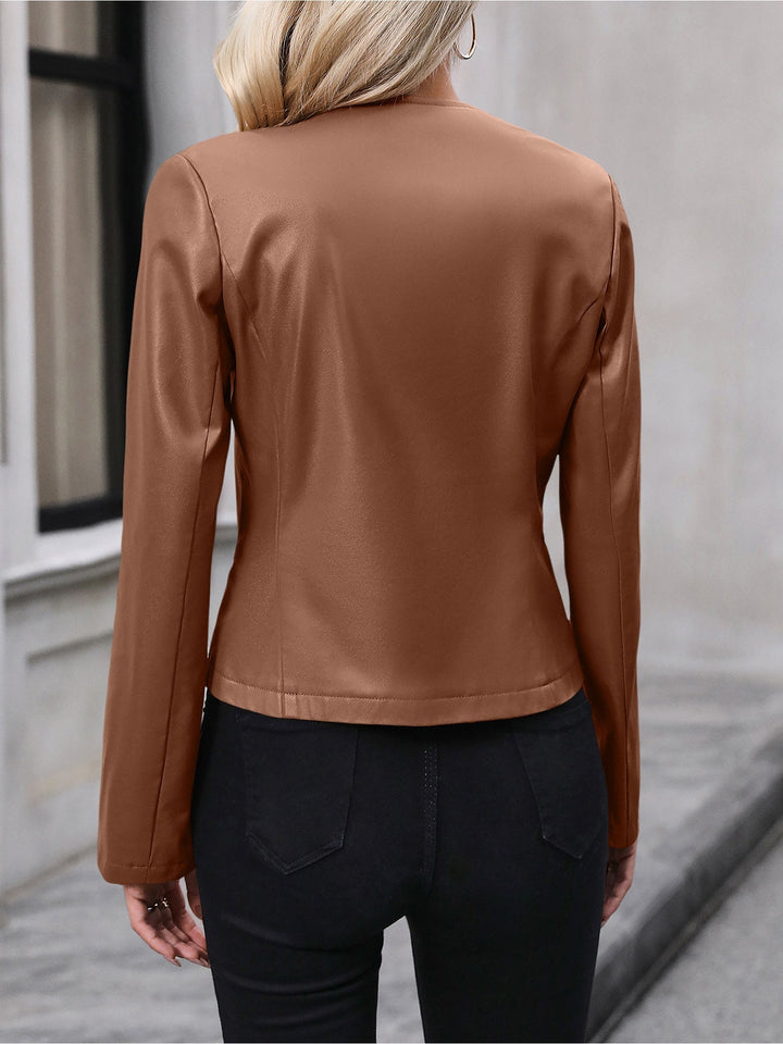 Prudence | Women's Leather Zip-Front Cropped Fitted Jacket