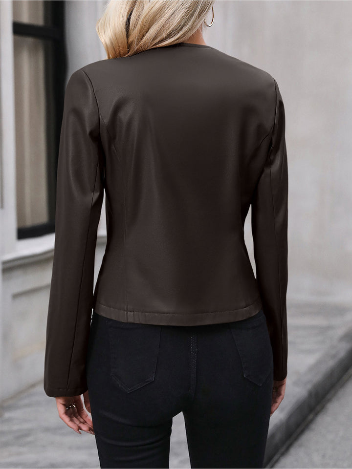 Prudence | Women's Leather Zip-Front Cropped Fitted Jacket