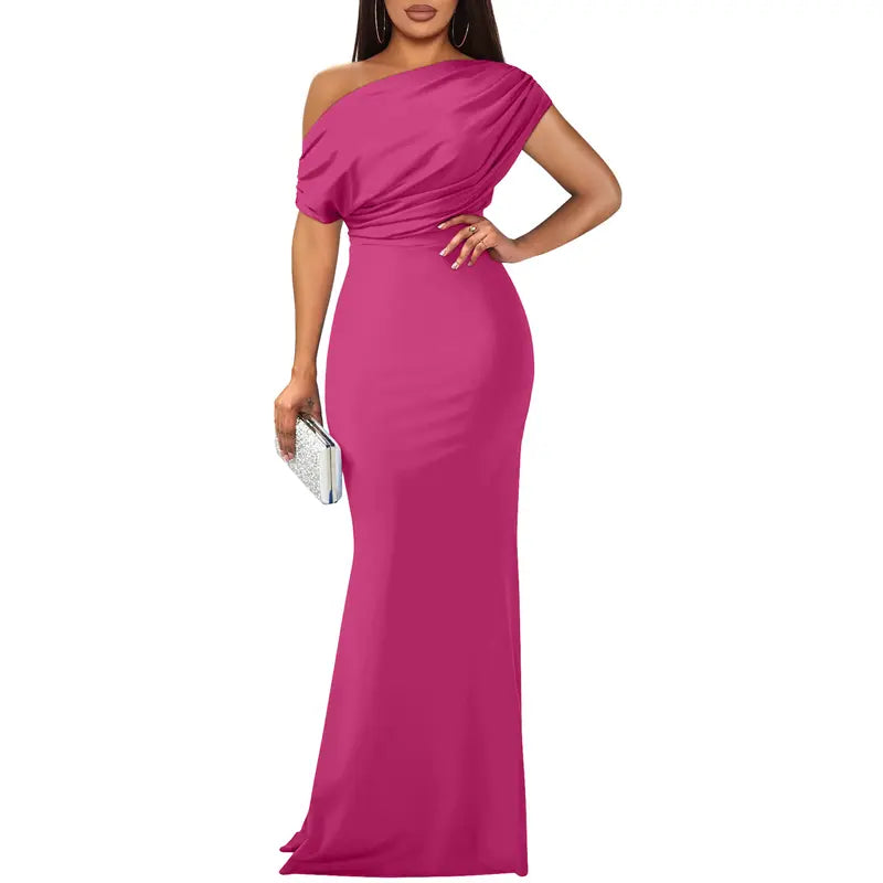 Yseult | Women's Bodycon Off-Shoulder Short-Sleeve Maxi Dress