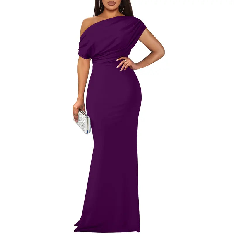 Yseult | Women's Bodycon Off-Shoulder Short-Sleeve Maxi Dress