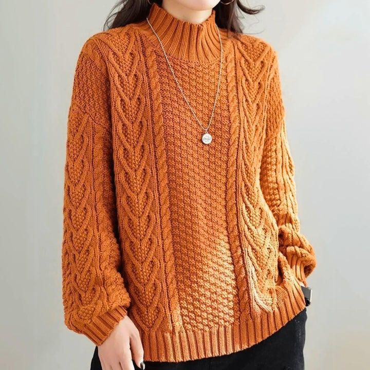 Margarethe | Women's Cable-Knit Mock-Neck Long-Sleeve Relaxed Cardigan