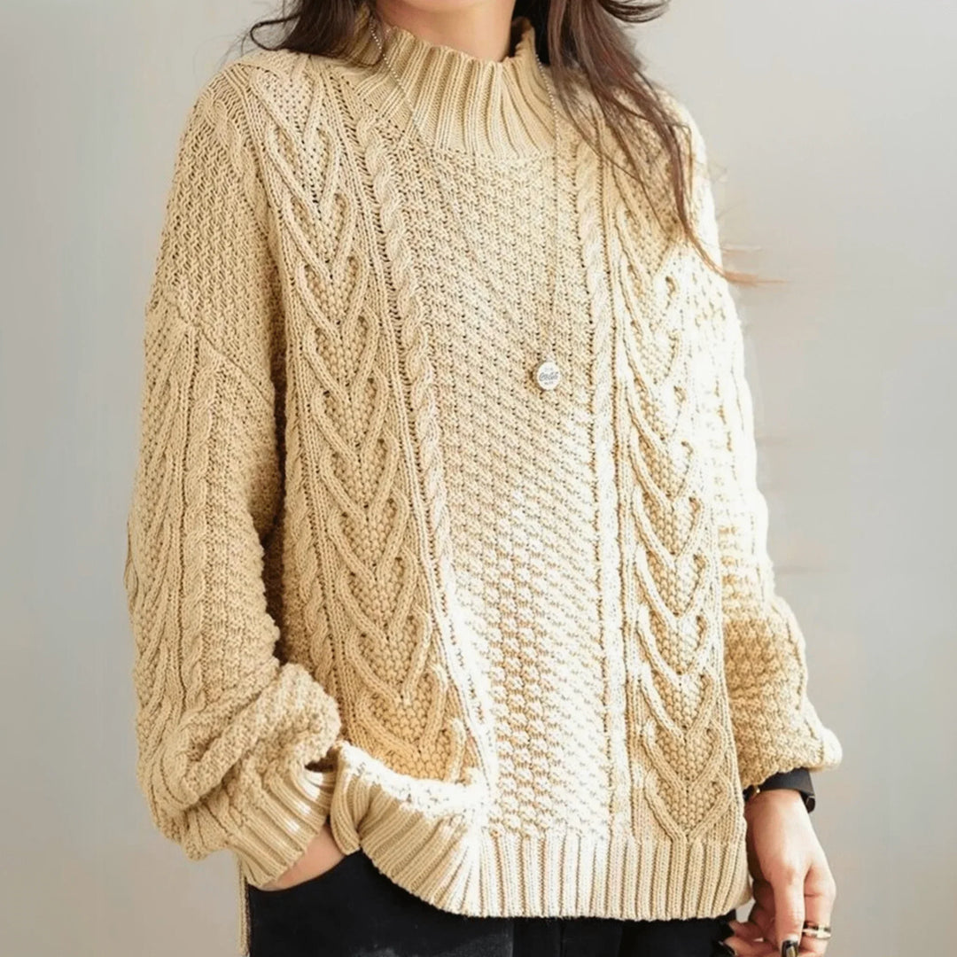 Margarethe | Women's Cable-Knit Mock-Neck Long-Sleeve Relaxed Cardigan