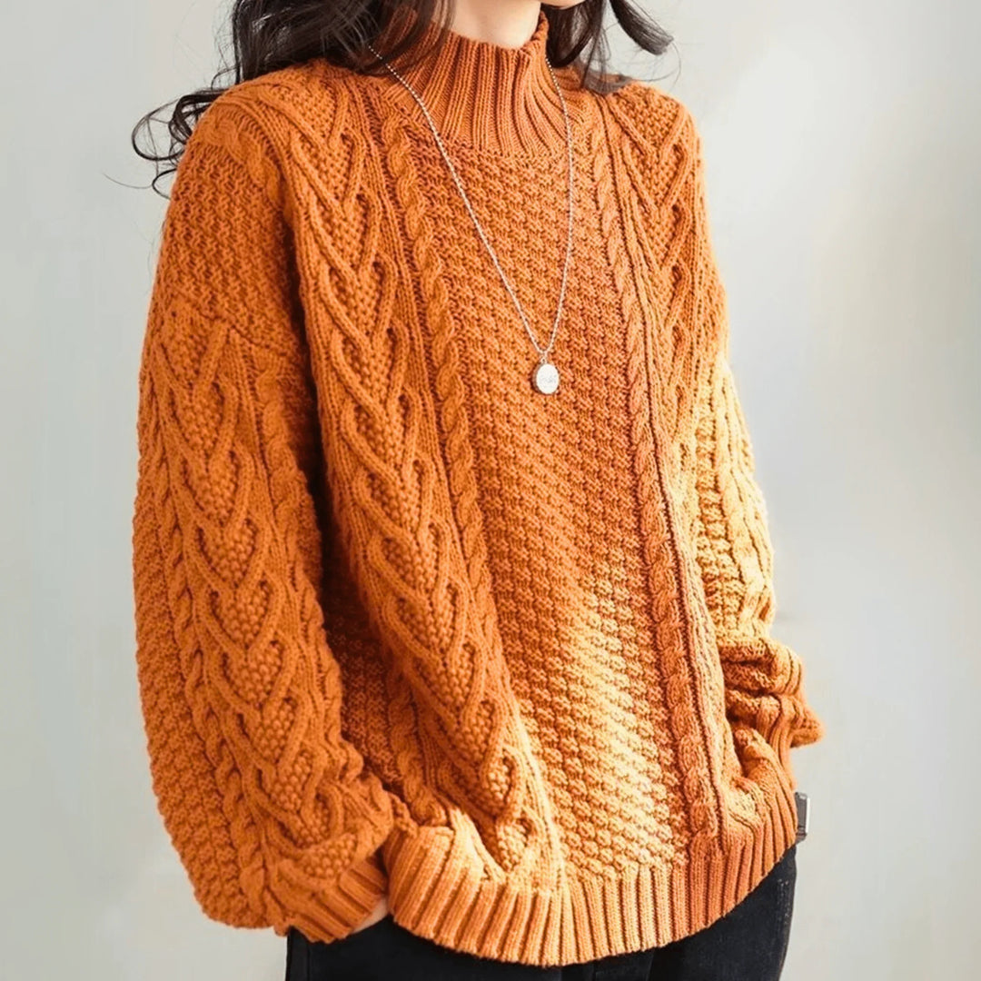 Margarethe | Women's Cable-Knit Mock-Neck Long-Sleeve Relaxed Cardigan