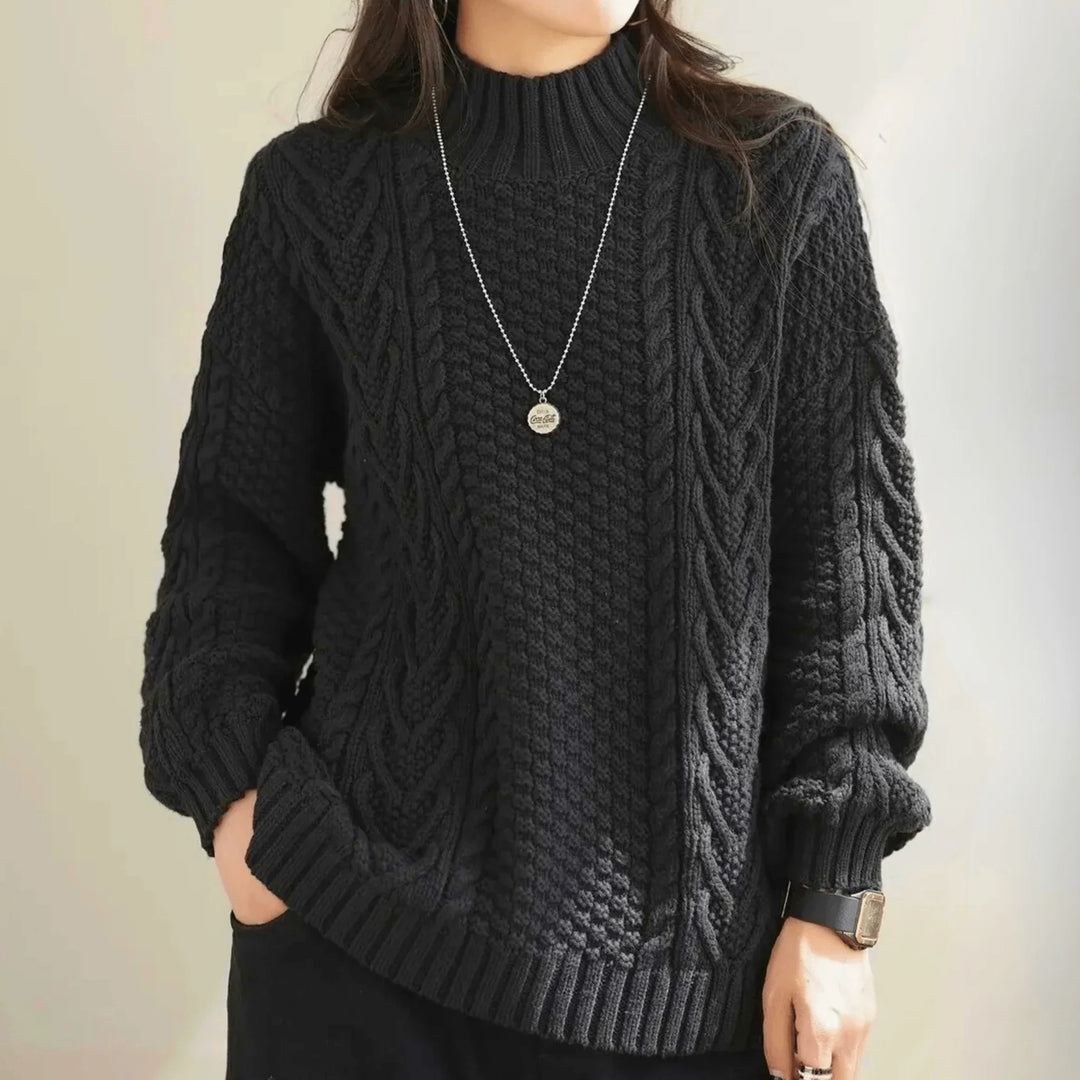 Margarethe | Women's Cable-Knit Mock-Neck Long-Sleeve Relaxed Cardigan