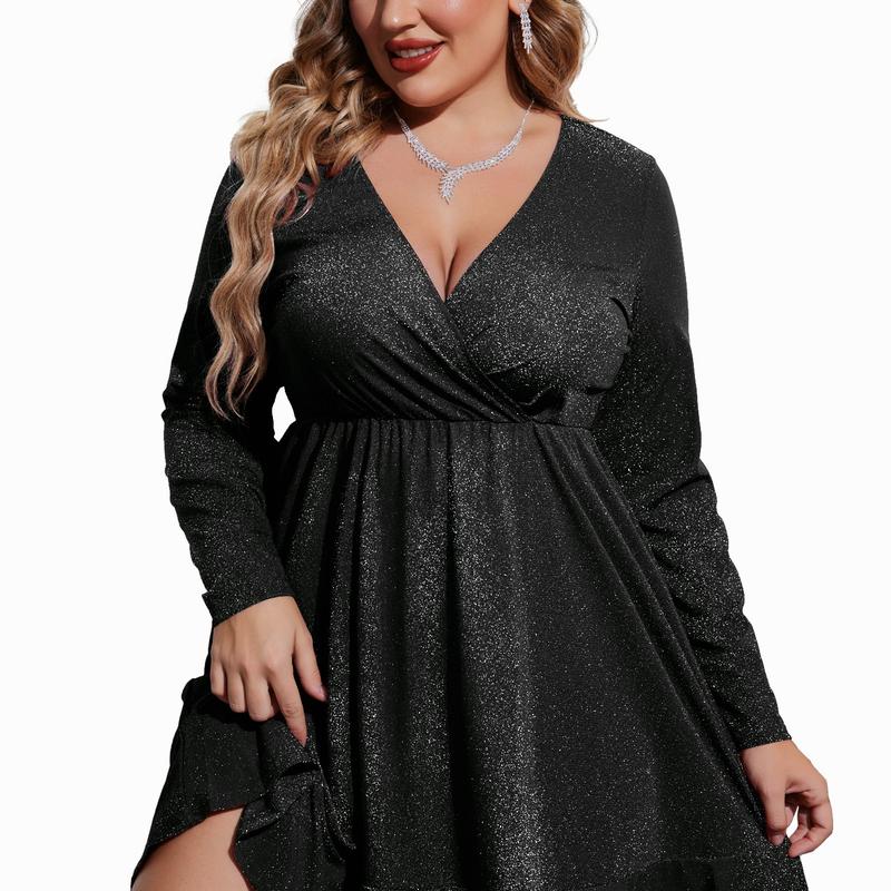 Hermione | Women's Sequin V-Neck Long-Sleeve Midi Dress