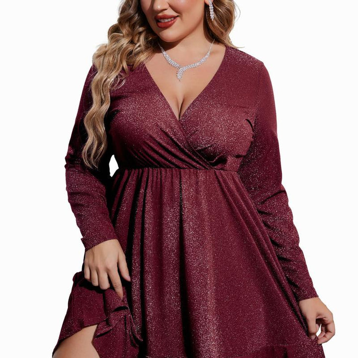 Hermione | Women's Sequin V-Neck Long-Sleeve Midi Dress