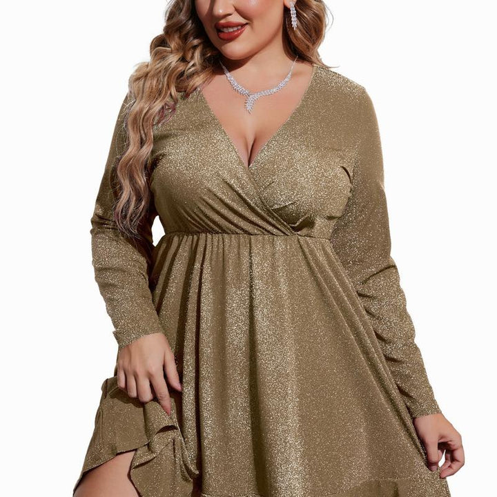 Hermione | Women's Sequin V-Neck Long-Sleeve Midi Dress