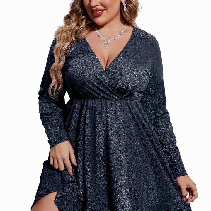 Hermione | Women's Sequin V-Neck Long-Sleeve Midi Dress