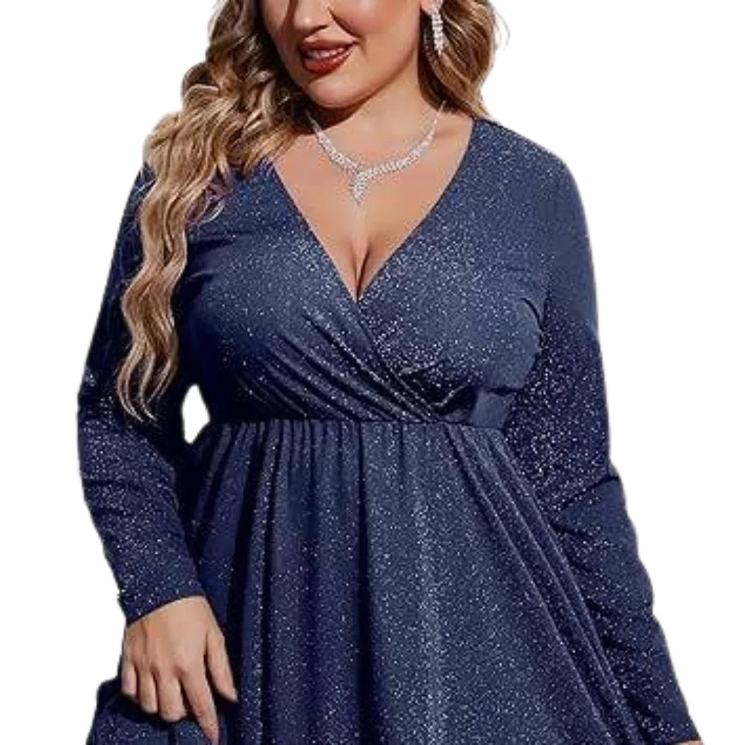 Hermione | Women's Sequin V-Neck Long-Sleeve Midi Dress