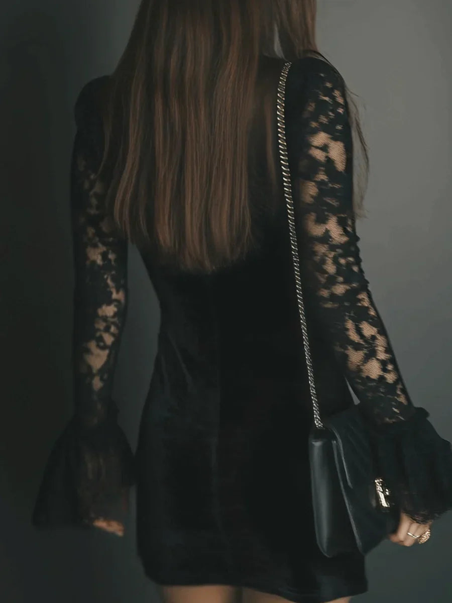 Valentine | Women's Velvet V-Neck Long-Sleeve Mini Dress
