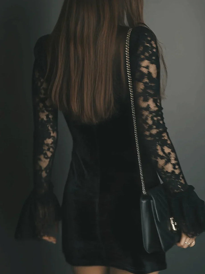 Valentine | Women's Velvet V-Neck Long-Sleeve Mini Dress