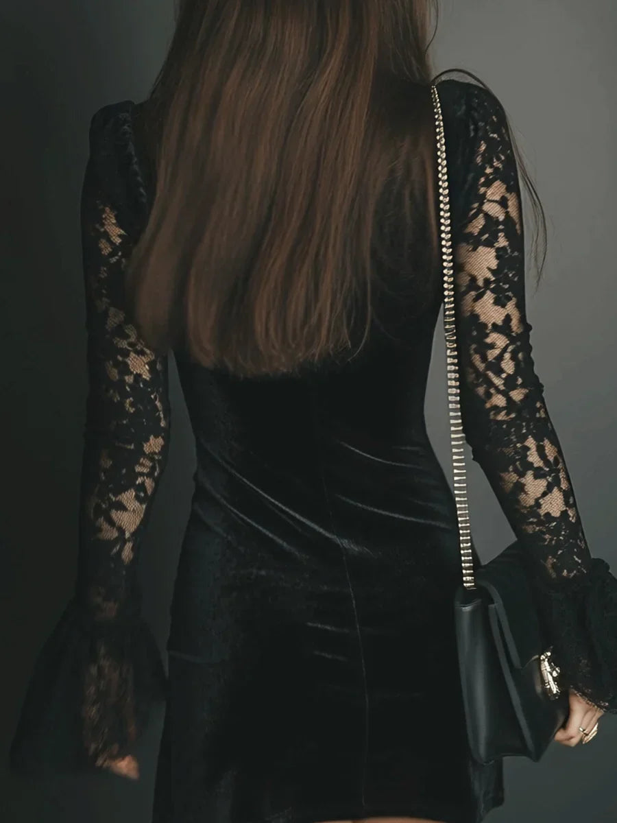Florentine | Women's Velvet Ruched V-Neck Mini Dress