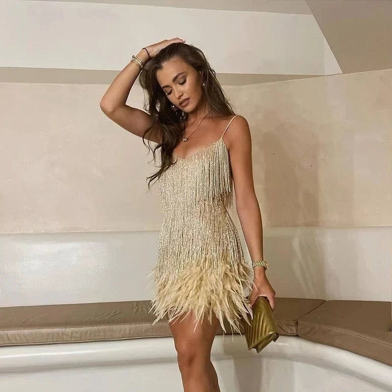 Amabel | Women's Sequin V-Neck Spaghetti-Strap Mini Dress
