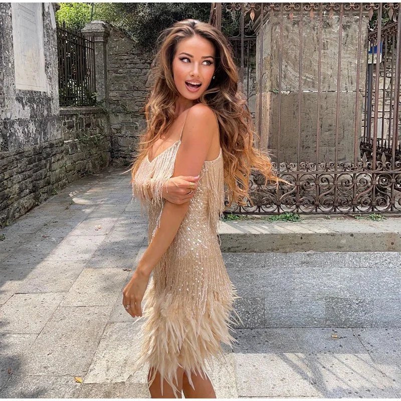 Amabel | Women's Sequin V-Neck Spaghetti-Strap Mini Dress