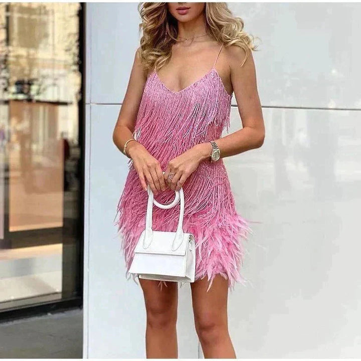 Amabel | Women's Sequin V-Neck Spaghetti-Strap Mini Dress
