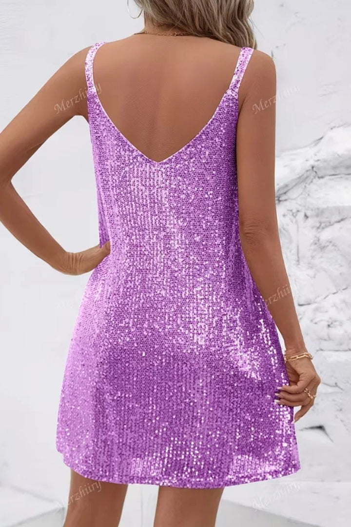 Bridgette | Women's Sequin V-Neck Sleeveless Mini Dress