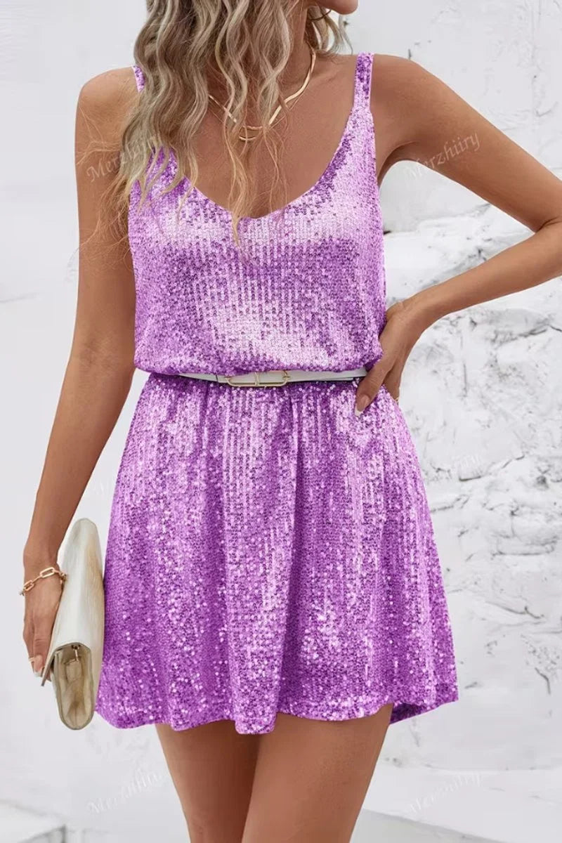 Bridgette | Women's Sequin V-Neck Sleeveless Mini Dress
