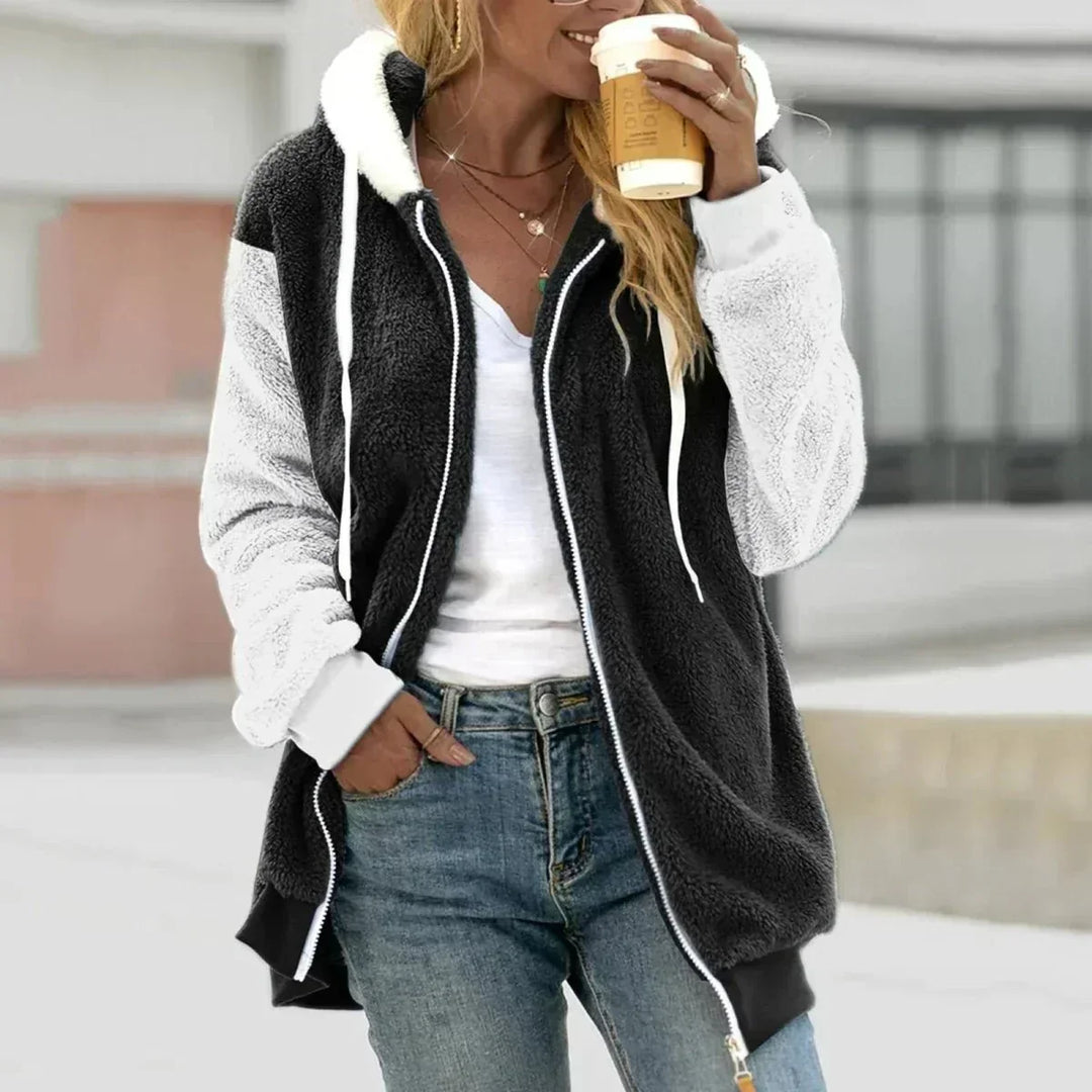 Norberta | Women's Sherpa Hooded Zip-Front A-Line Coat