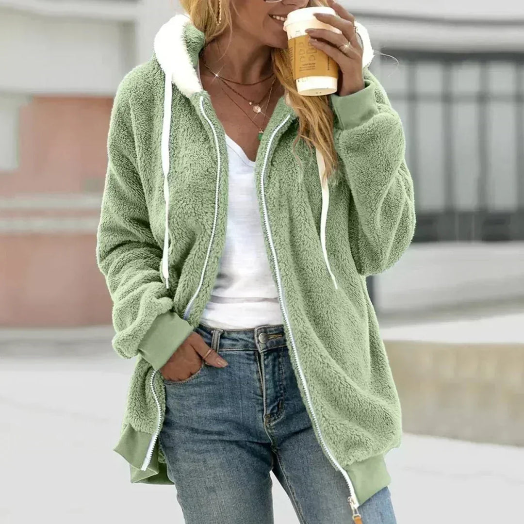 Norberta | Women's Sherpa Hooded Zip-Front A-Line Coat