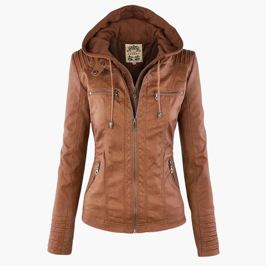 Quintilla | Women's Leather Pocket Hooded Zip-Front Jacket
