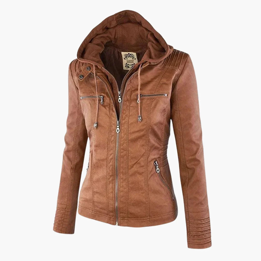 Quintilla | Women's Leather Pocket Hooded Zip-Front Jacket