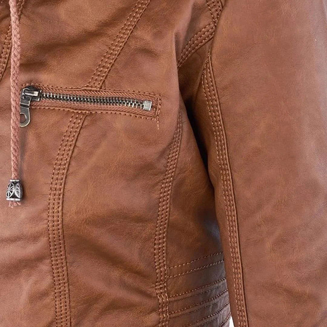 Quintilla | Women's Leather Pocket Hooded Zip-Front Jacket