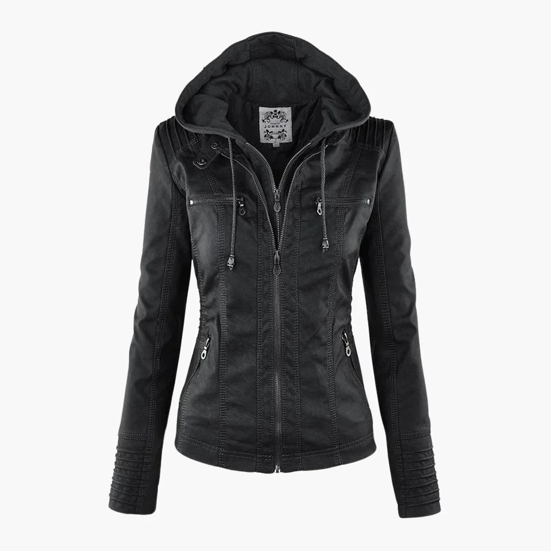 Quintilla | Women's Leather Pocket Hooded Zip-Front Jacket