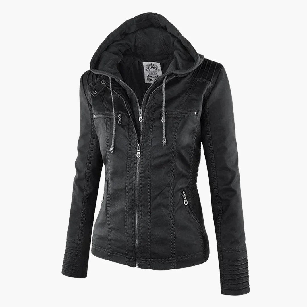 Quintilla | Women's Leather Pocket Hooded Zip-Front Jacket