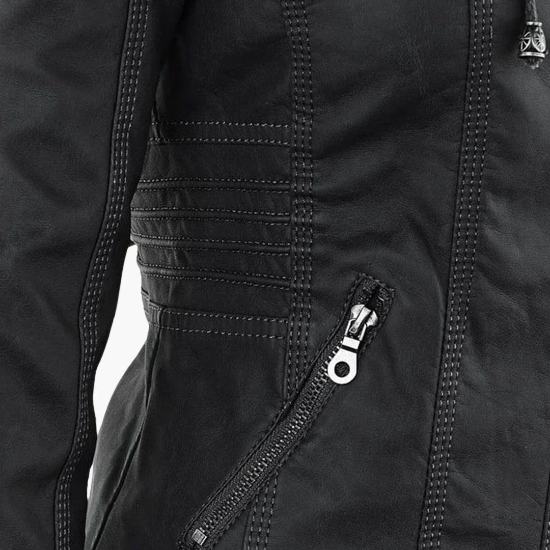 Quintilla | Women's Leather Pocket Hooded Zip-Front Jacket