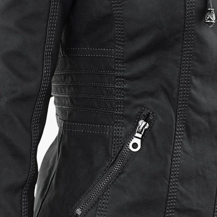 Quintilla | Women's Leather Pocket Hooded Zip-Front Jacket