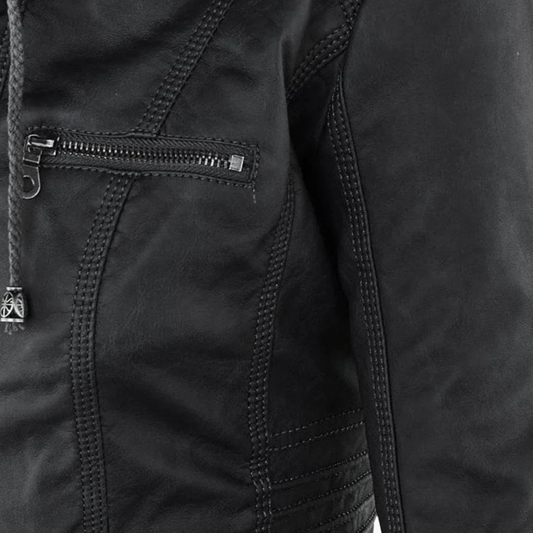 Quintilla | Women's Leather Pocket Hooded Zip-Front Jacket