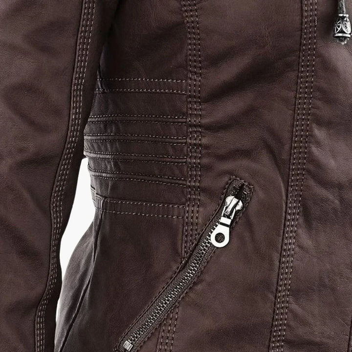 Quintilla | Women's Leather Pocket Hooded Zip-Front Jacket